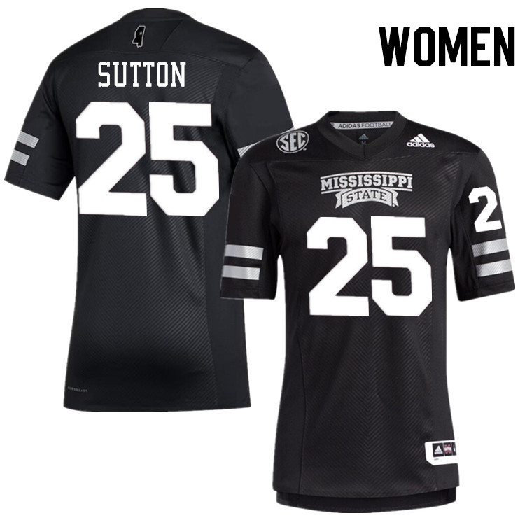 Women #25 Vic Sutton Mississippi State Bulldogs College Football Jerseys Stitched-Black